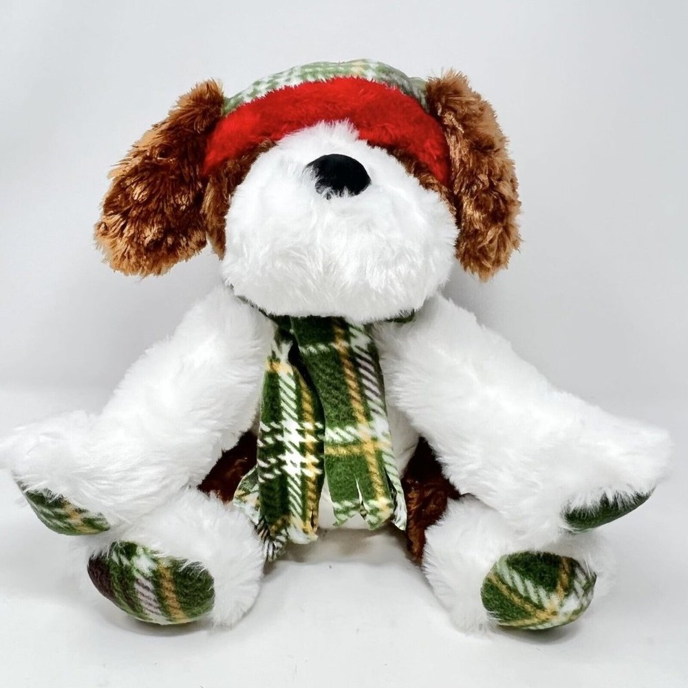 St Jude’s Brown White Black St Bernard Puppy  13” Gentle‎ Treasures Hat & Scarf